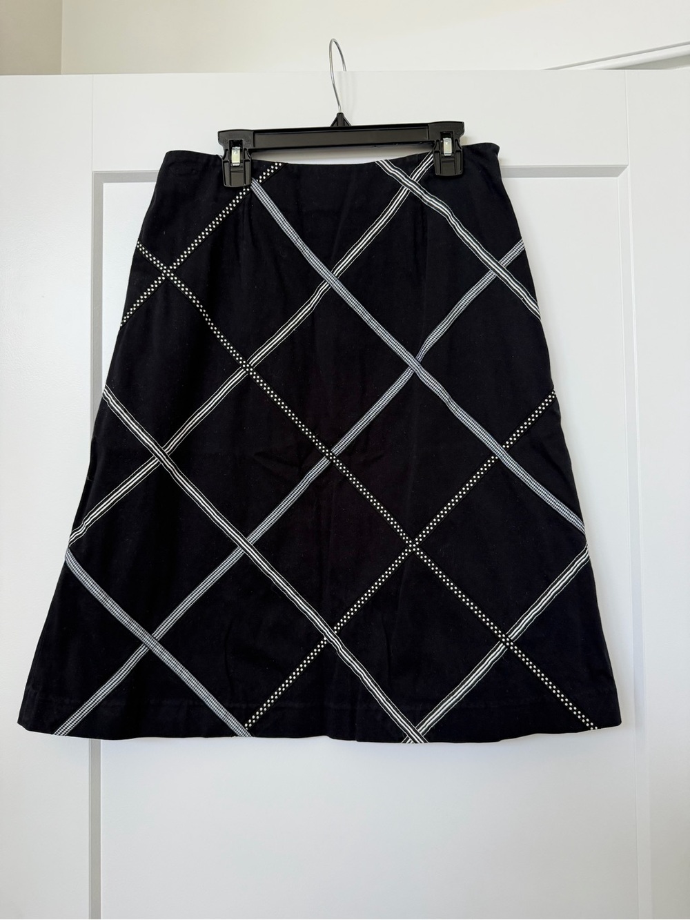 Talbots Black A-Line Skirt with White Windowpane Pattern